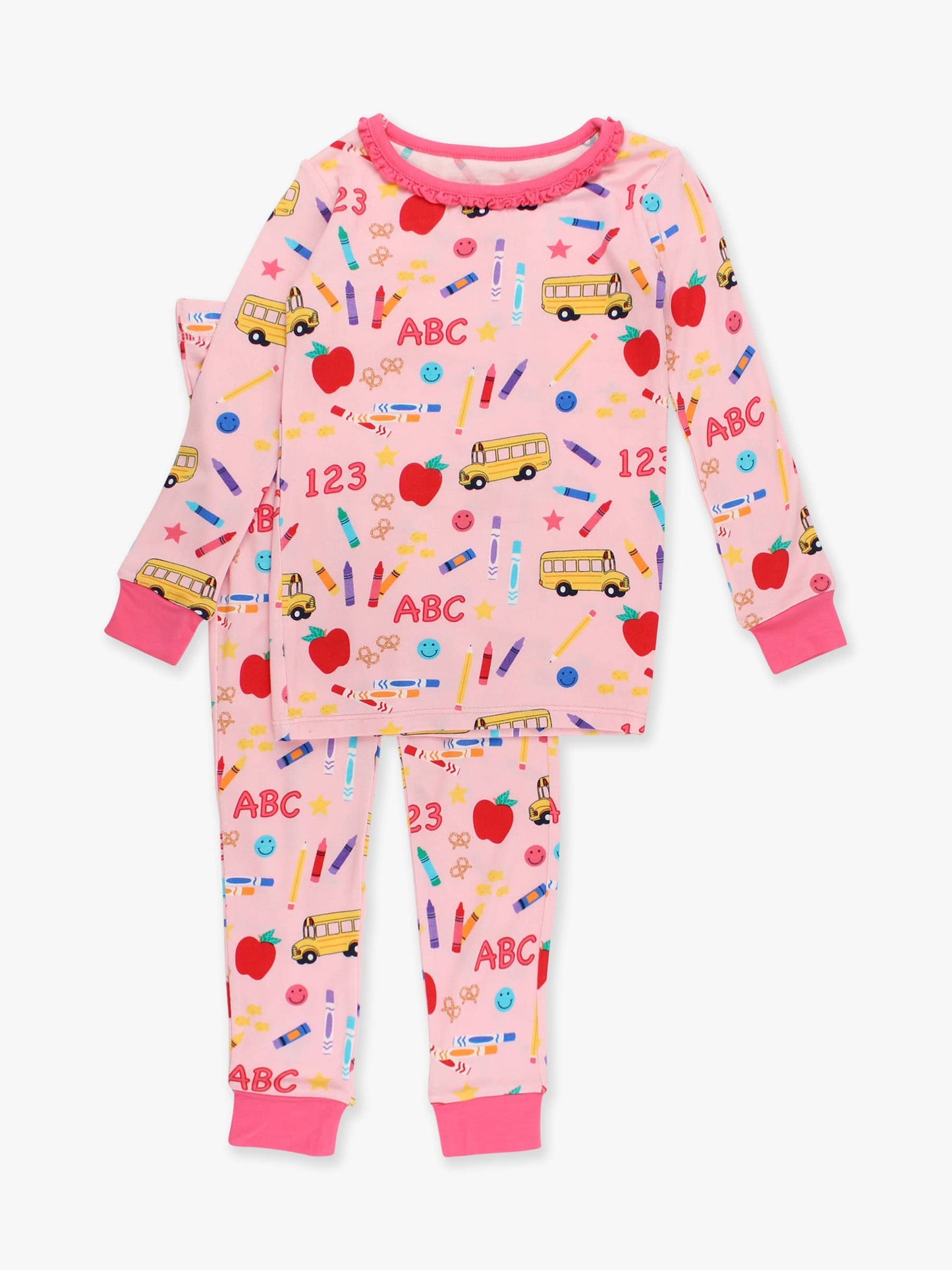 Pink School House Bamboo Viscose Ruffle Long Sleeve Pajama Set