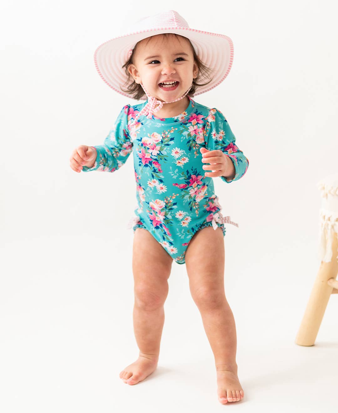 Girls Pink Seersucker Swim Hat