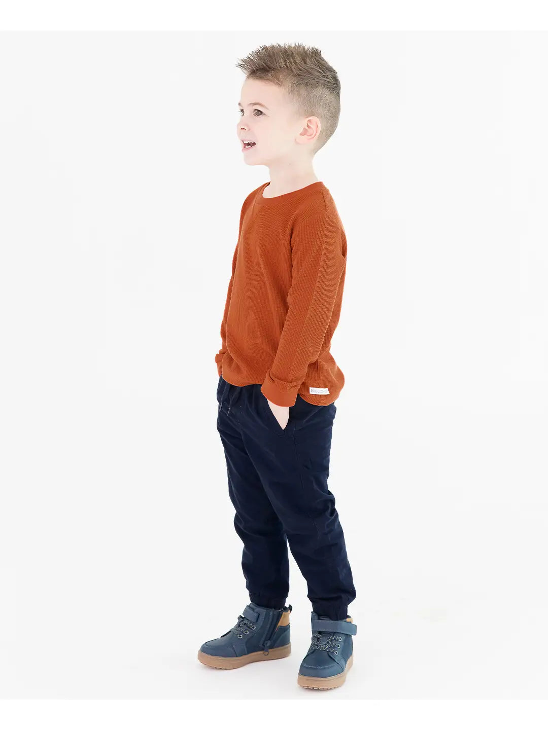 Rust Waffle Knit Long Sleeve Crew Neck Shirt
