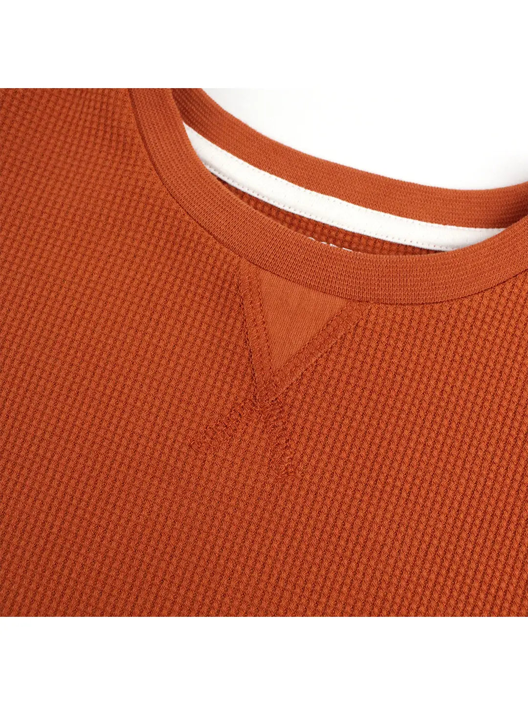 Rust Waffle Knit Long Sleeve Crew Neck Shirt
