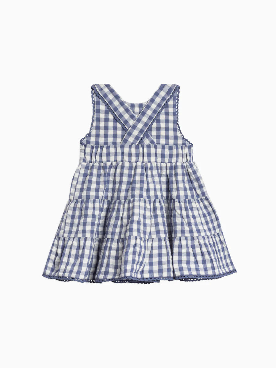 Organic Zoey Seersucker Tiered Dress - Marino Gingham