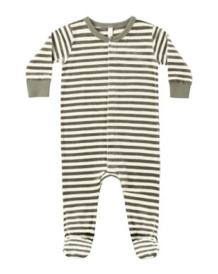 Hidden Snap Footie - Spruce Stripe