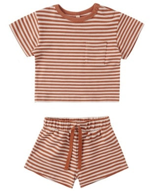 BOXY POCKET TEE + SHORT SET || POPPY STRIPE
