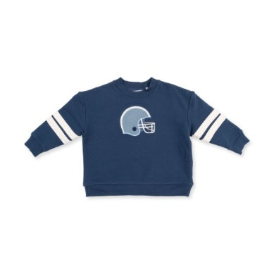 Football Helmets - Drop Sleeve Sweatshirt with Varsity Stripes Blue Helmet