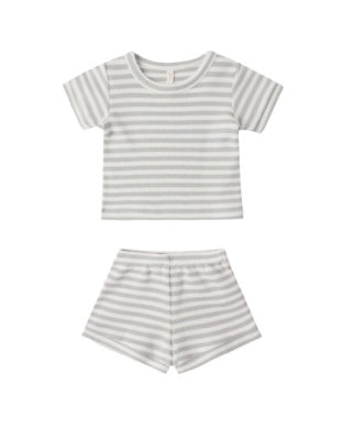 WAFFLE SHORTIE SET SAGE STRIPE