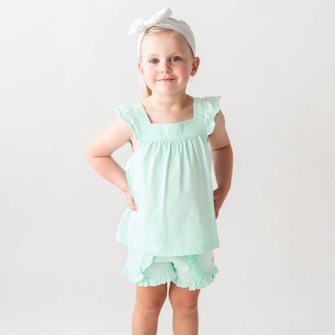 Light Aqua Square Neck Flutter Tank Knit