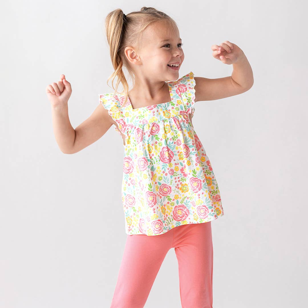 Pretty In Peony Square Neck Flutter Tank Knit