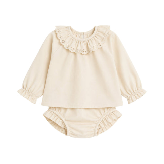 Dorothy Poplin Ruffle Collar Shirt and Bloomer Set - Ivory