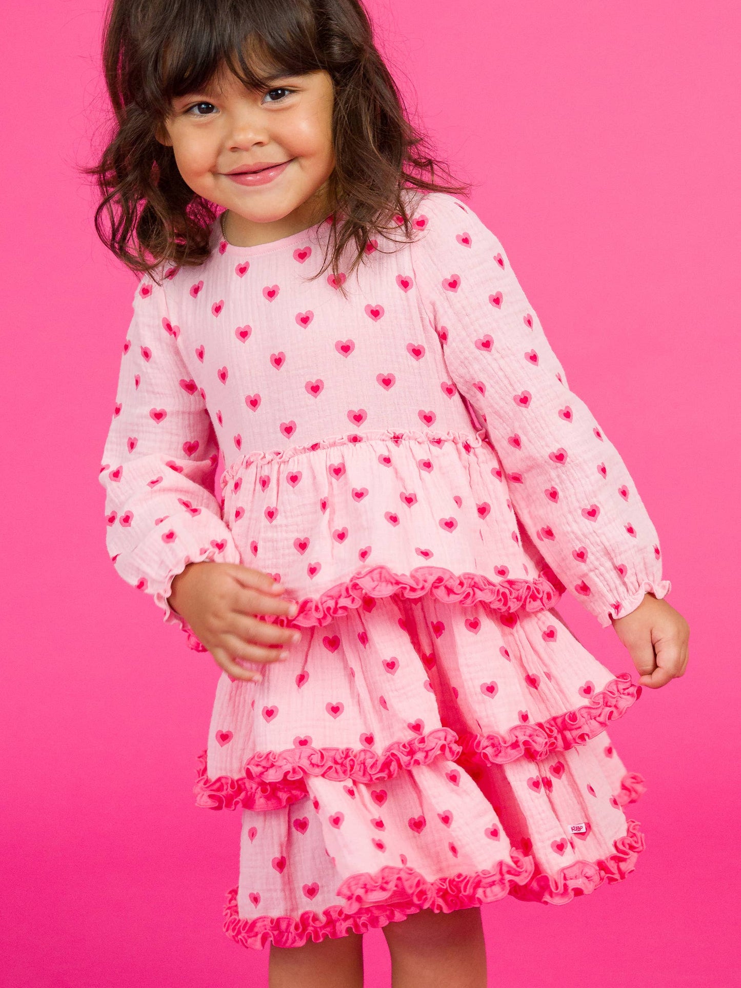 Girls I Heart You Cotton Gauze Tiered Ruffle Dress