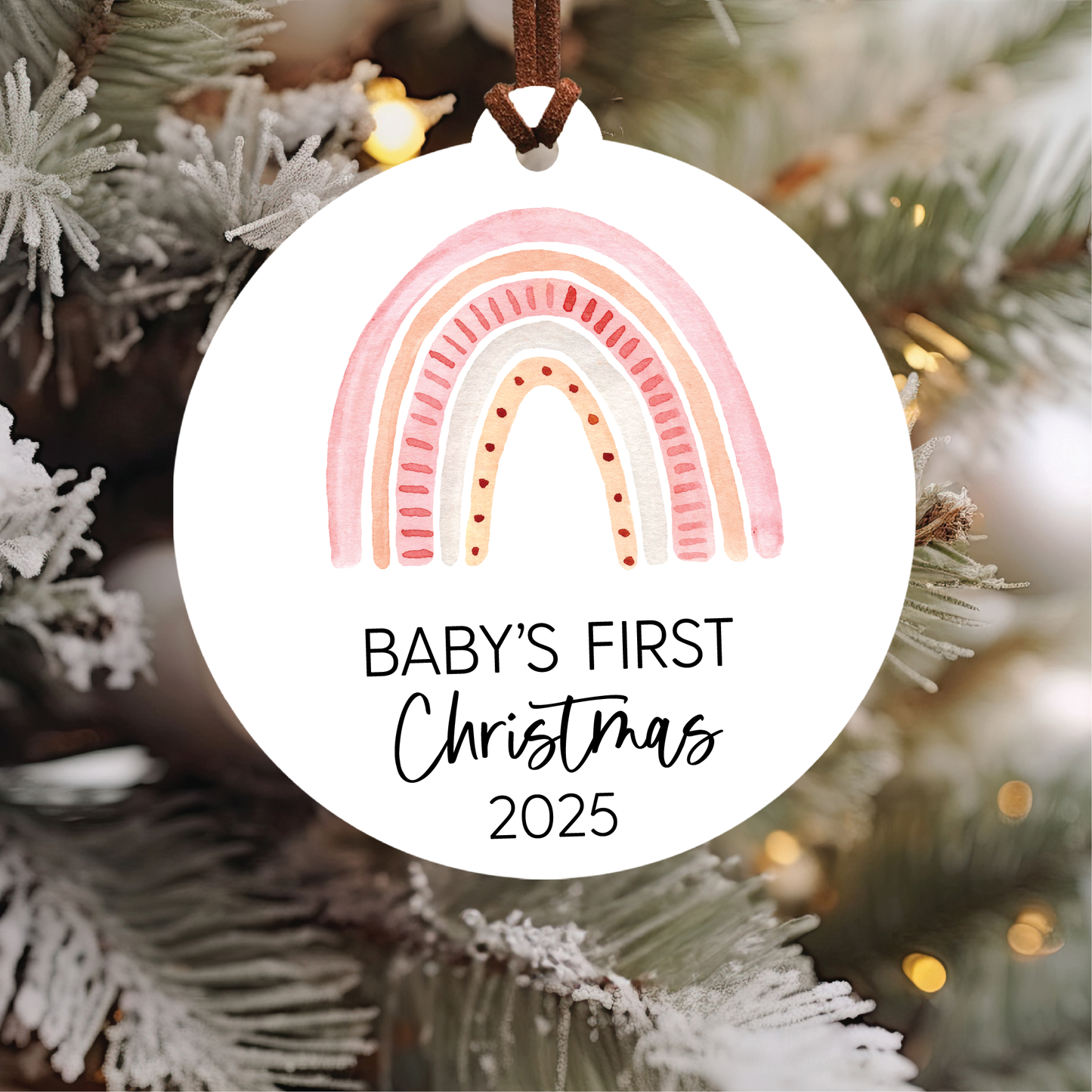 Baby's First Christmas Ornament 2025 | Pink Boho Rainbow