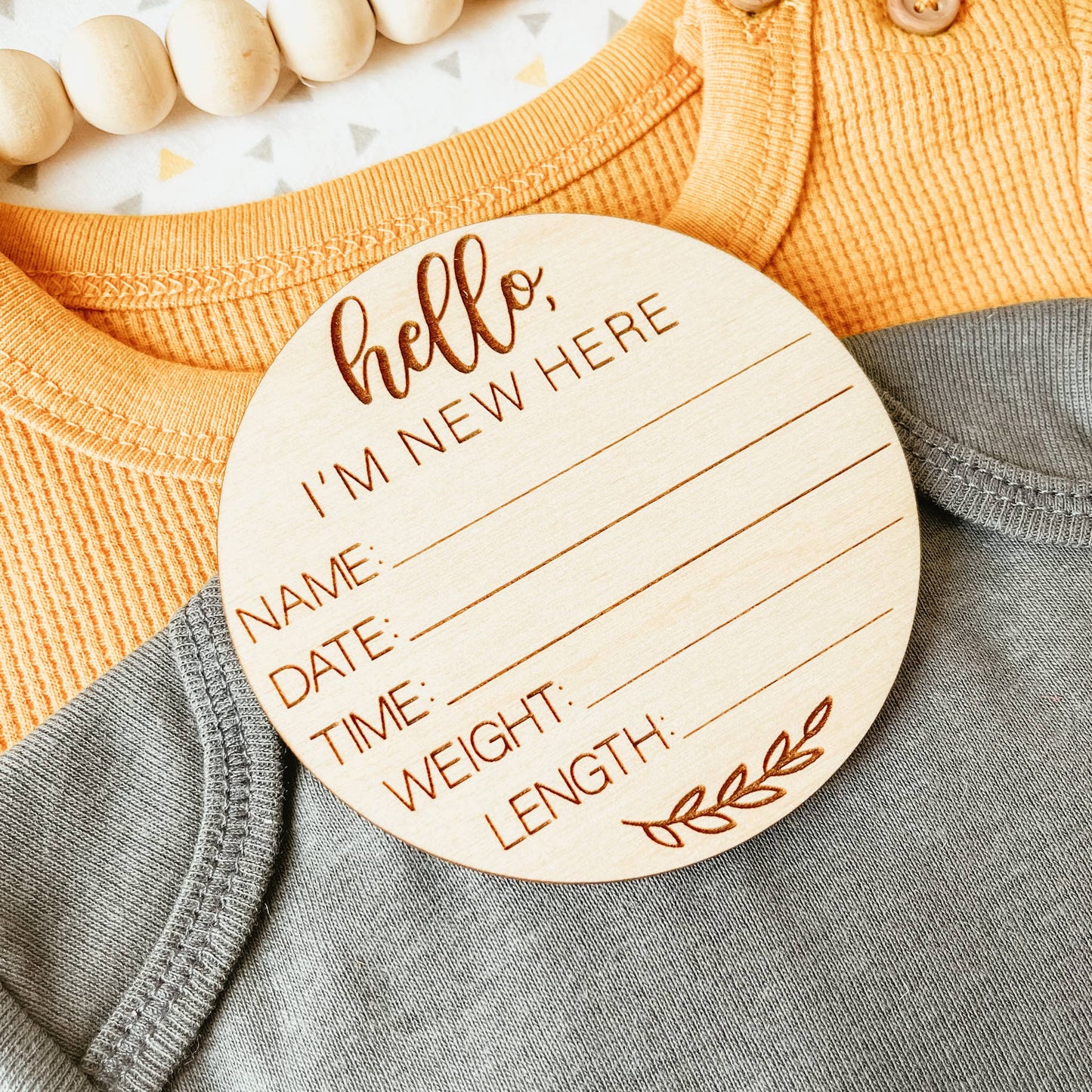 Baby Birth Announcement Sign - Hello World Round With Branch