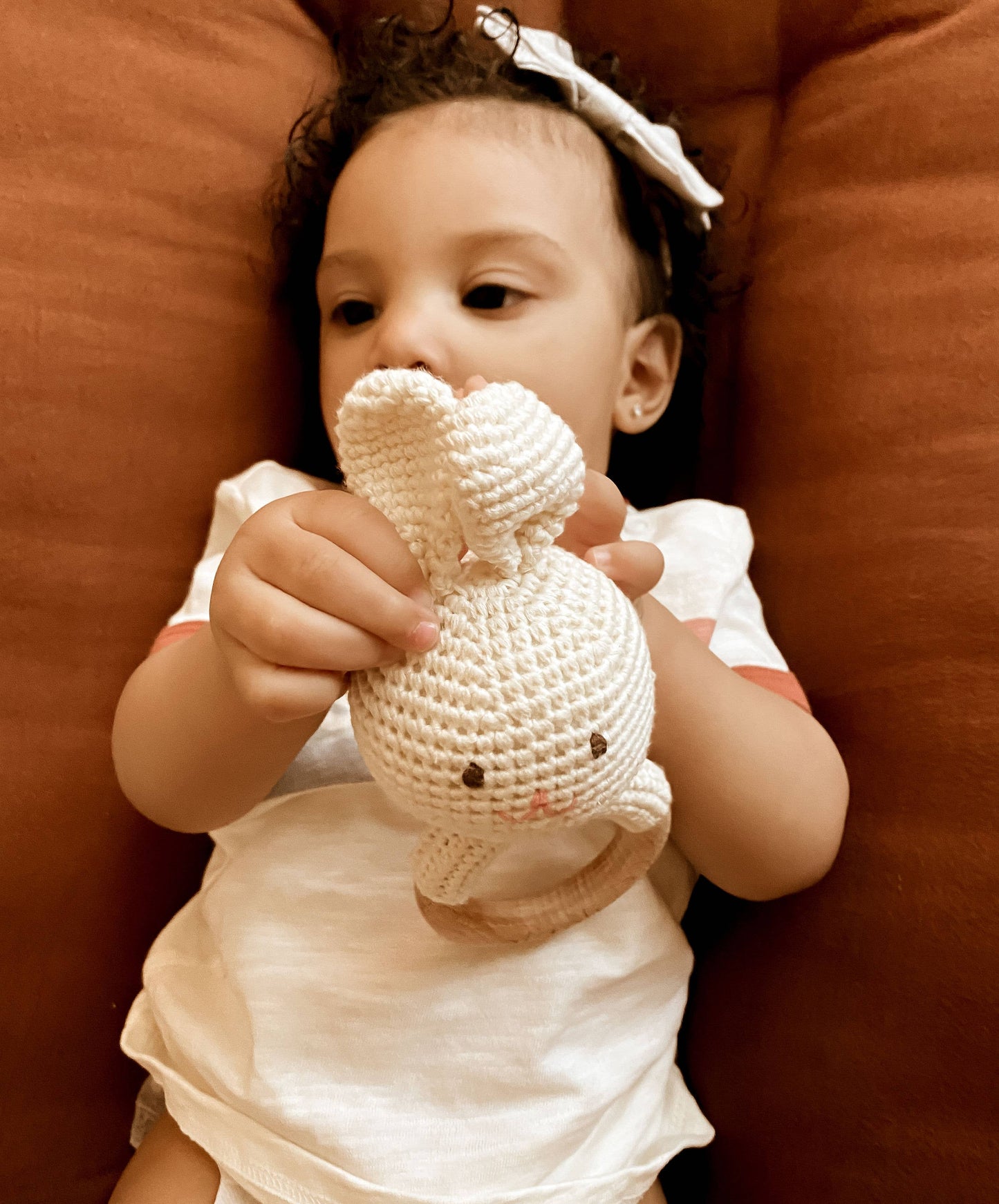 Baby Teething Toy Rattle Wood Ring Crochet