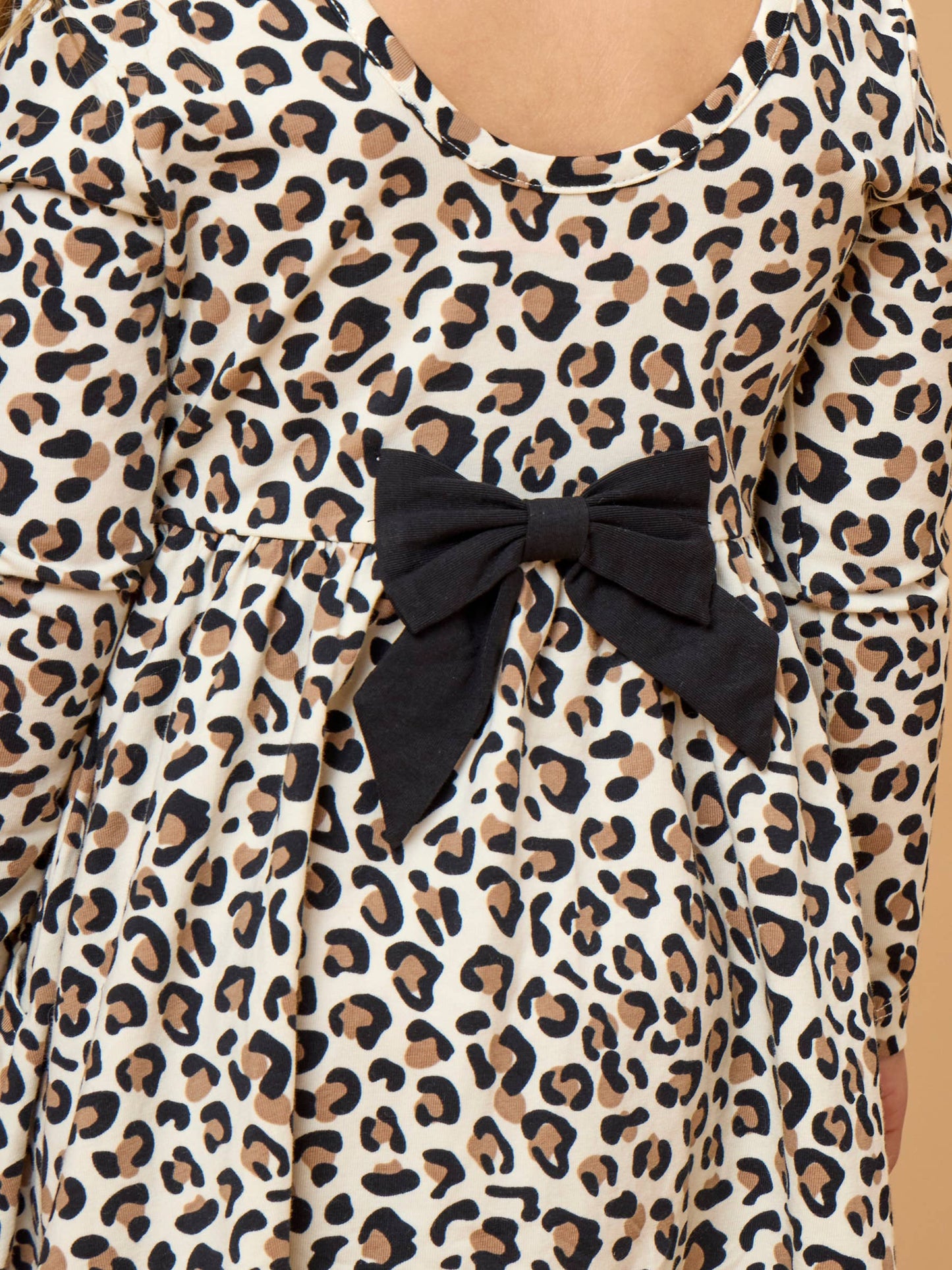 RuffleButts + RuggedButts - Girls Classic Leopard Knit Long Sleeve Twirl Dress