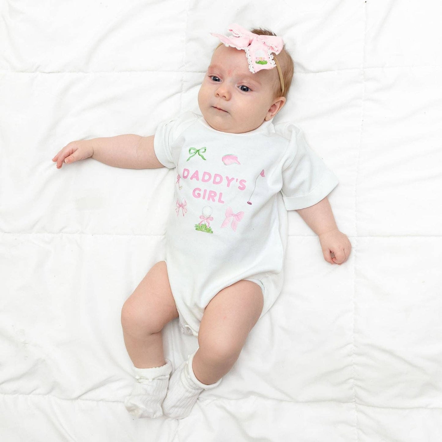 Golf Tee Embroidered Lace Bow Baby Headband - Hair Accessory