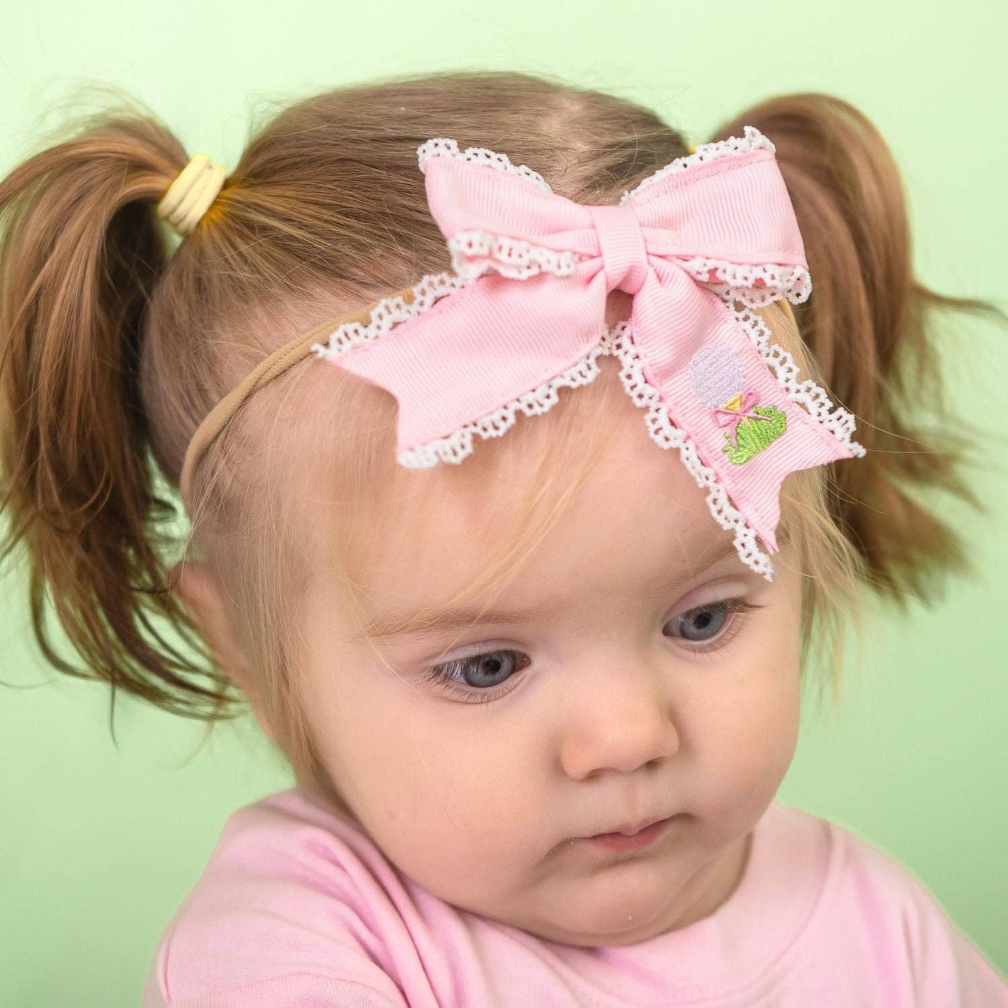 Golf Tee Embroidered Lace Bow Baby Headband - Hair Accessory