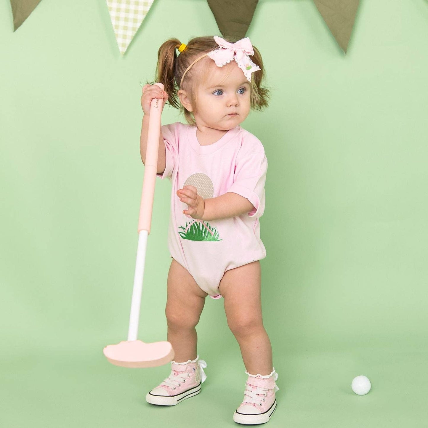 Golf Tee Embroidered Lace Bow Baby Headband - Hair Accessory