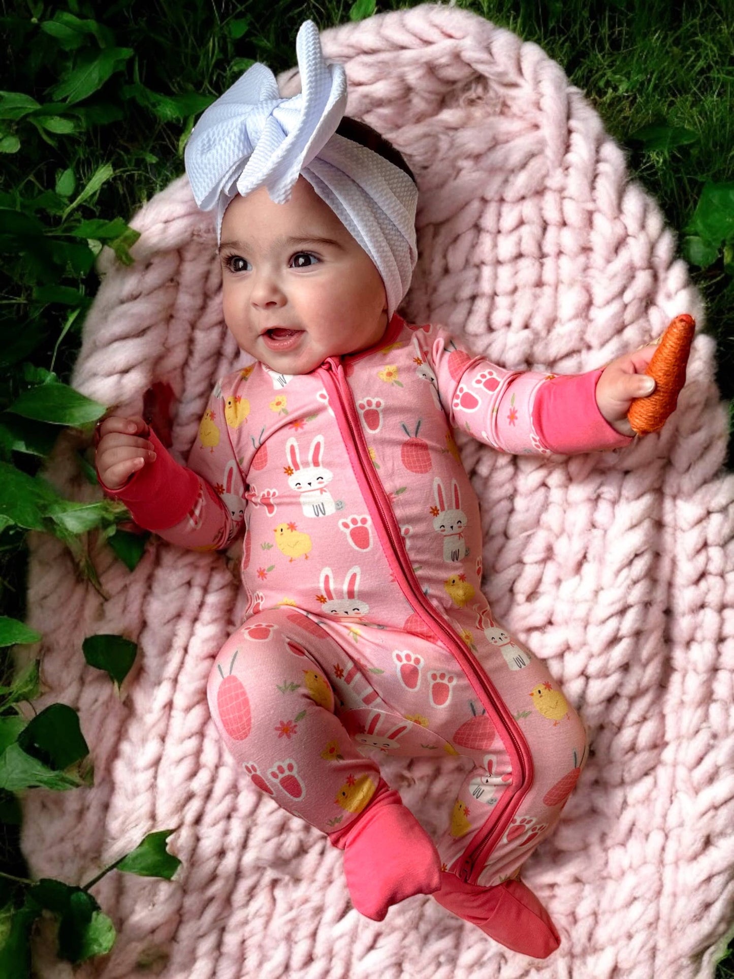 Pink Easter Bunny 2-Way Convertible Zip Romper