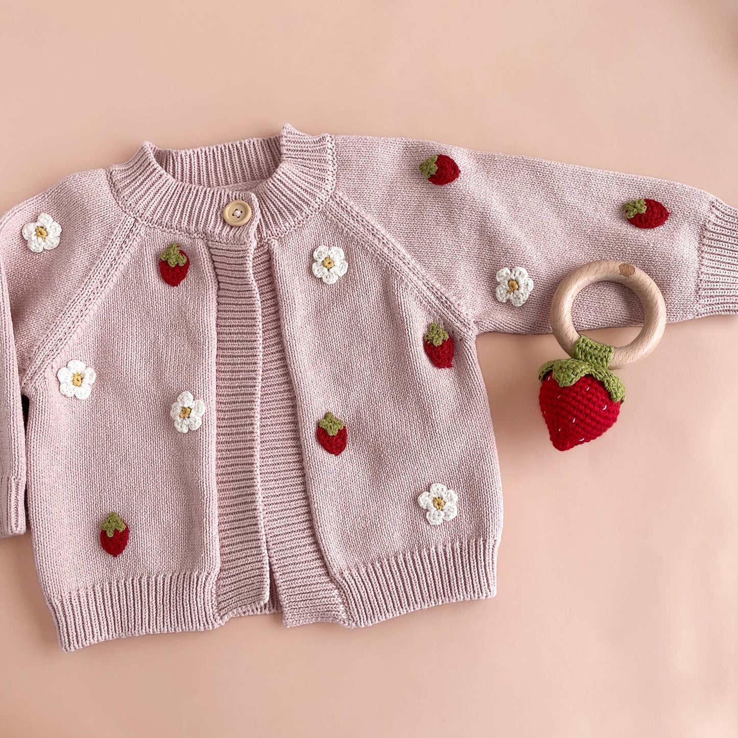 Cotton Strawberry Flower Cardigan Blush Baby Sweater Clothes