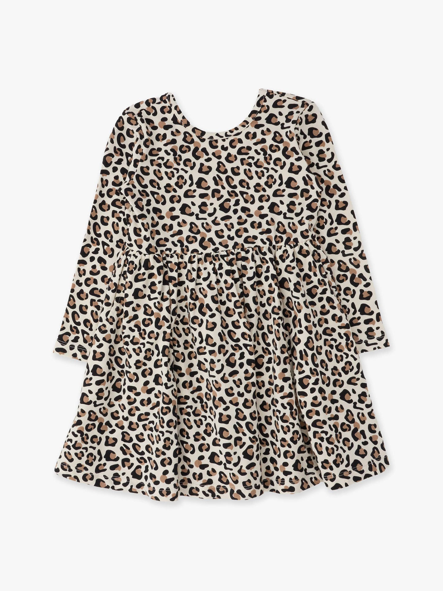 RuffleButts + RuggedButts - Girls Classic Leopard Knit Long Sleeve Twirl Dress