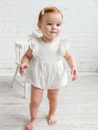 Organic Elowyn Eyelet Ruffle Bubble Romper - Coconut