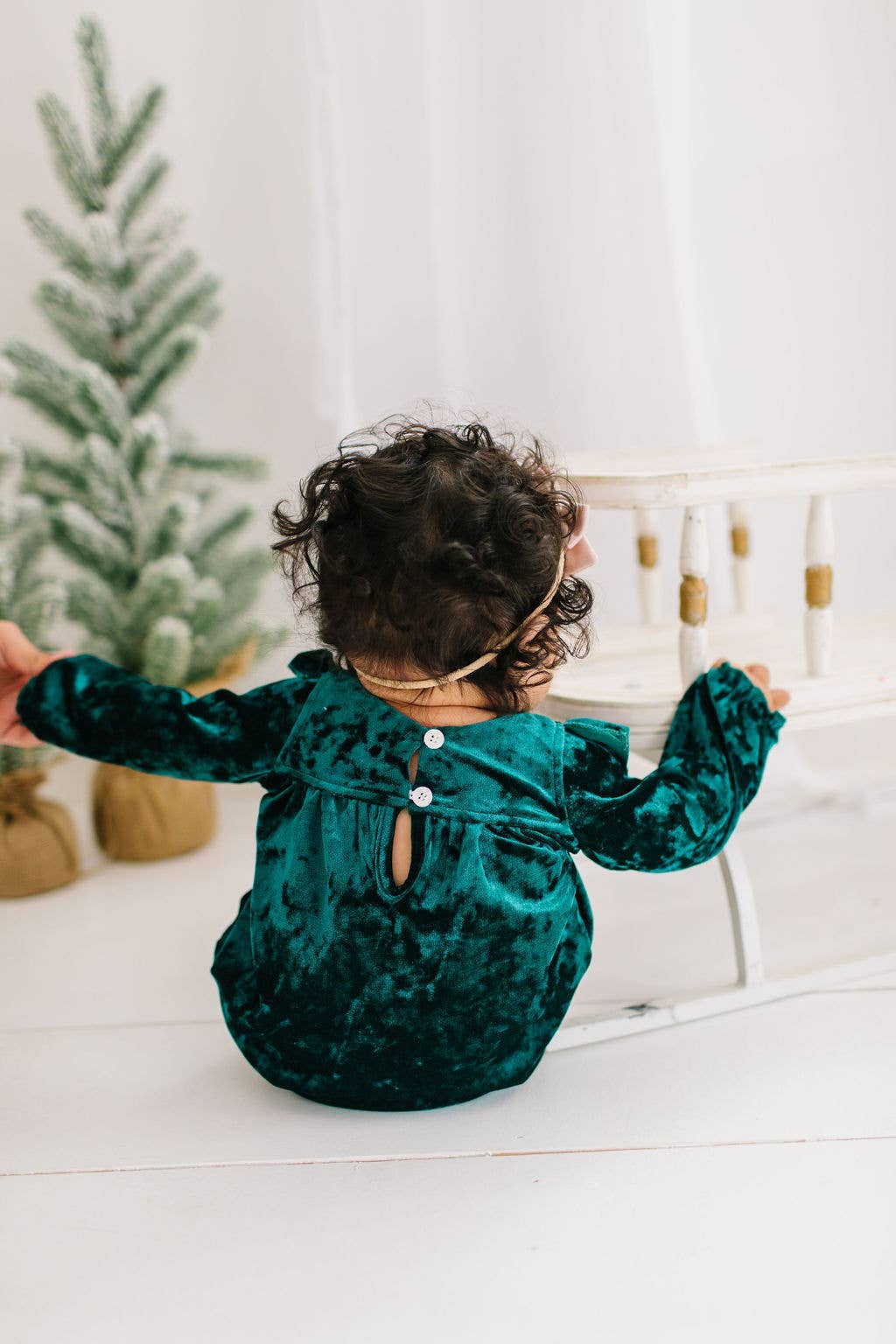 Hayley Romper in Green Crushed Velvet | Baby Clothing