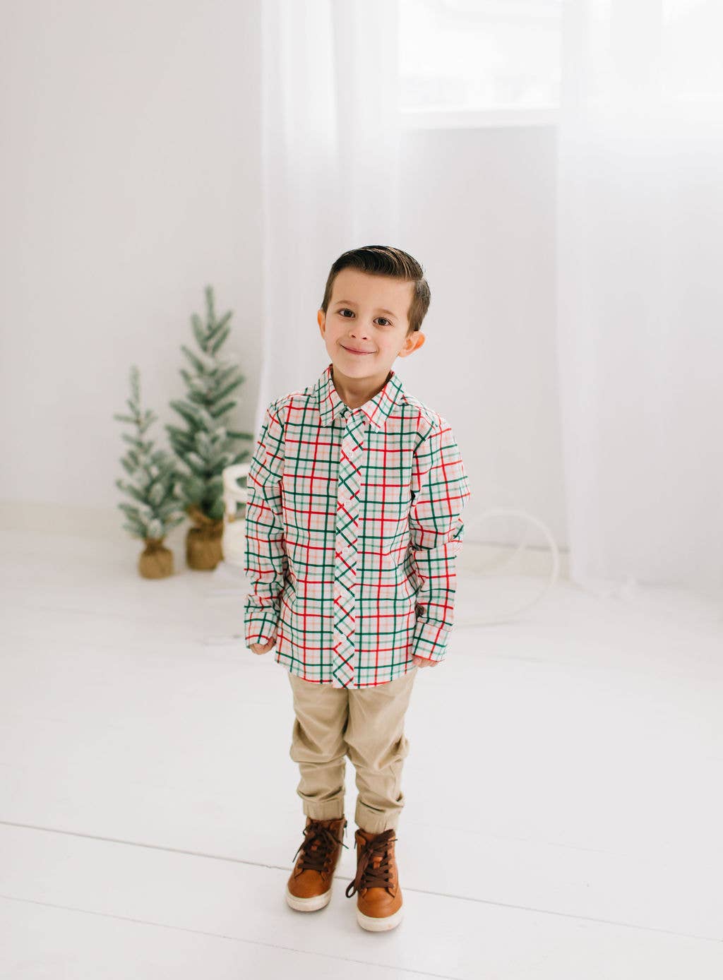 Boys Button Down in Holiday Plaid | Boys Shirt