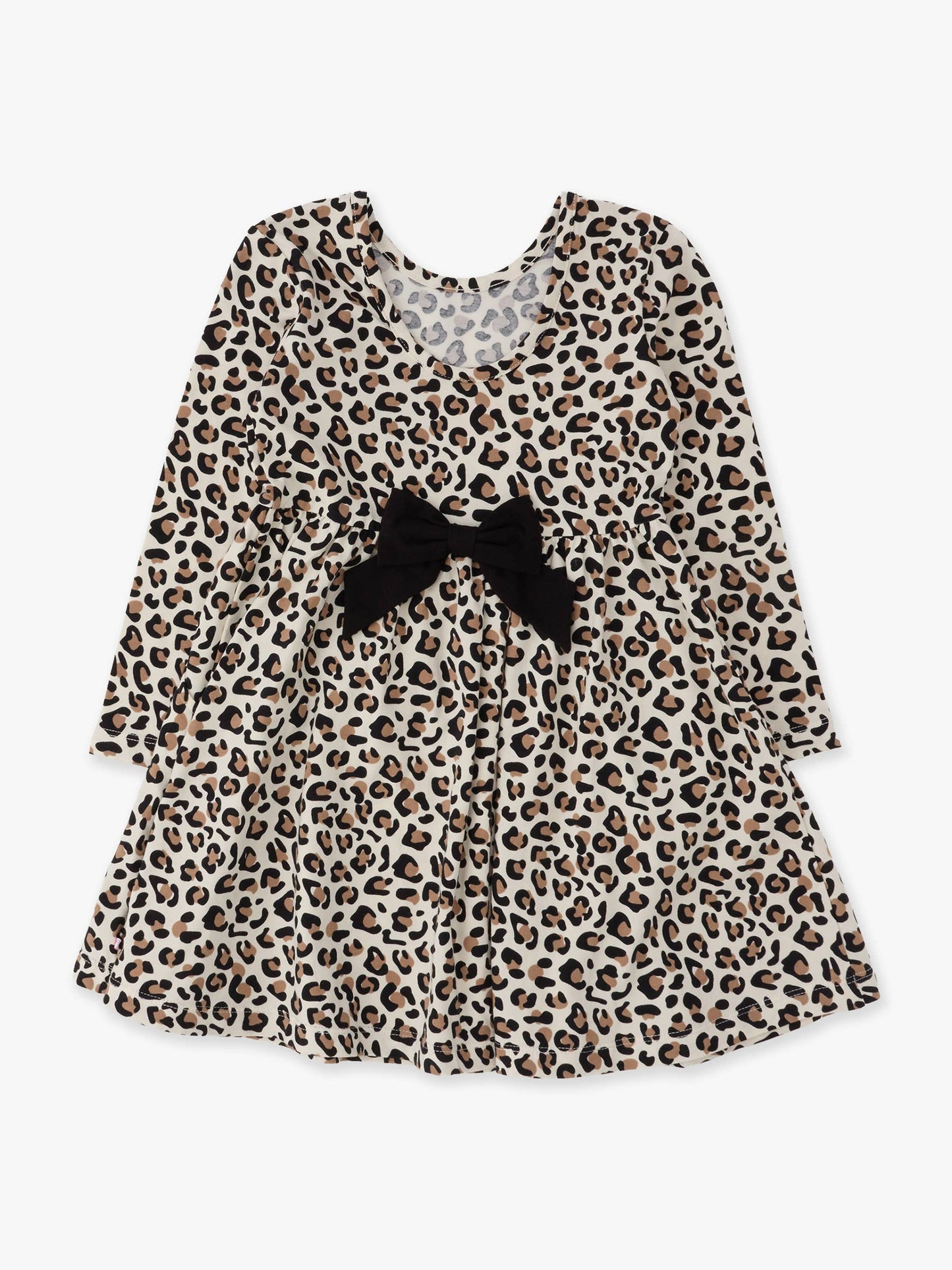 RuffleButts + RuggedButts - Girls Classic Leopard Knit Long Sleeve Twirl Dress
