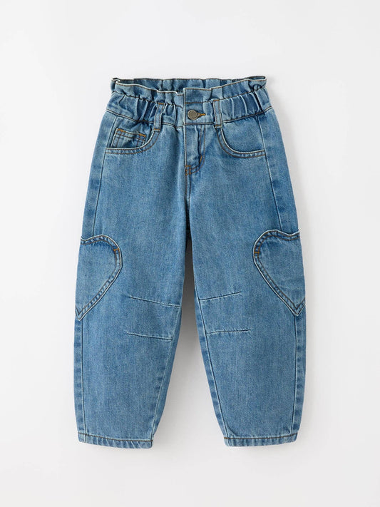 Heart Knee Barrel Jeans with Paperbag Waist