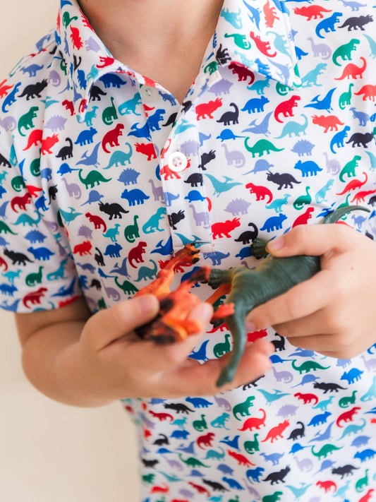 Boys Dino Roar Knit Short Sleeve Performance Polo