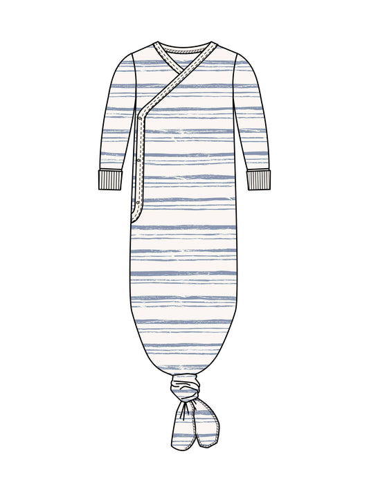 Organic Newborn Indy Kimono Gown - Wave Stripe / Rain
