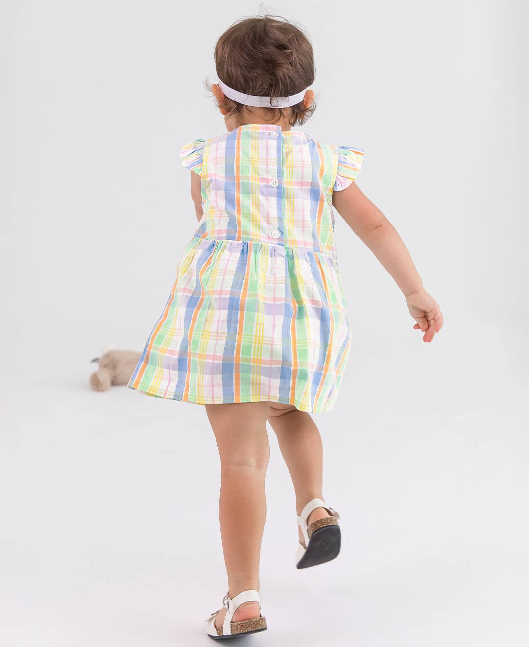 Clubhouse Rainbow Plaid Flutter Sleeve Skirted Romper