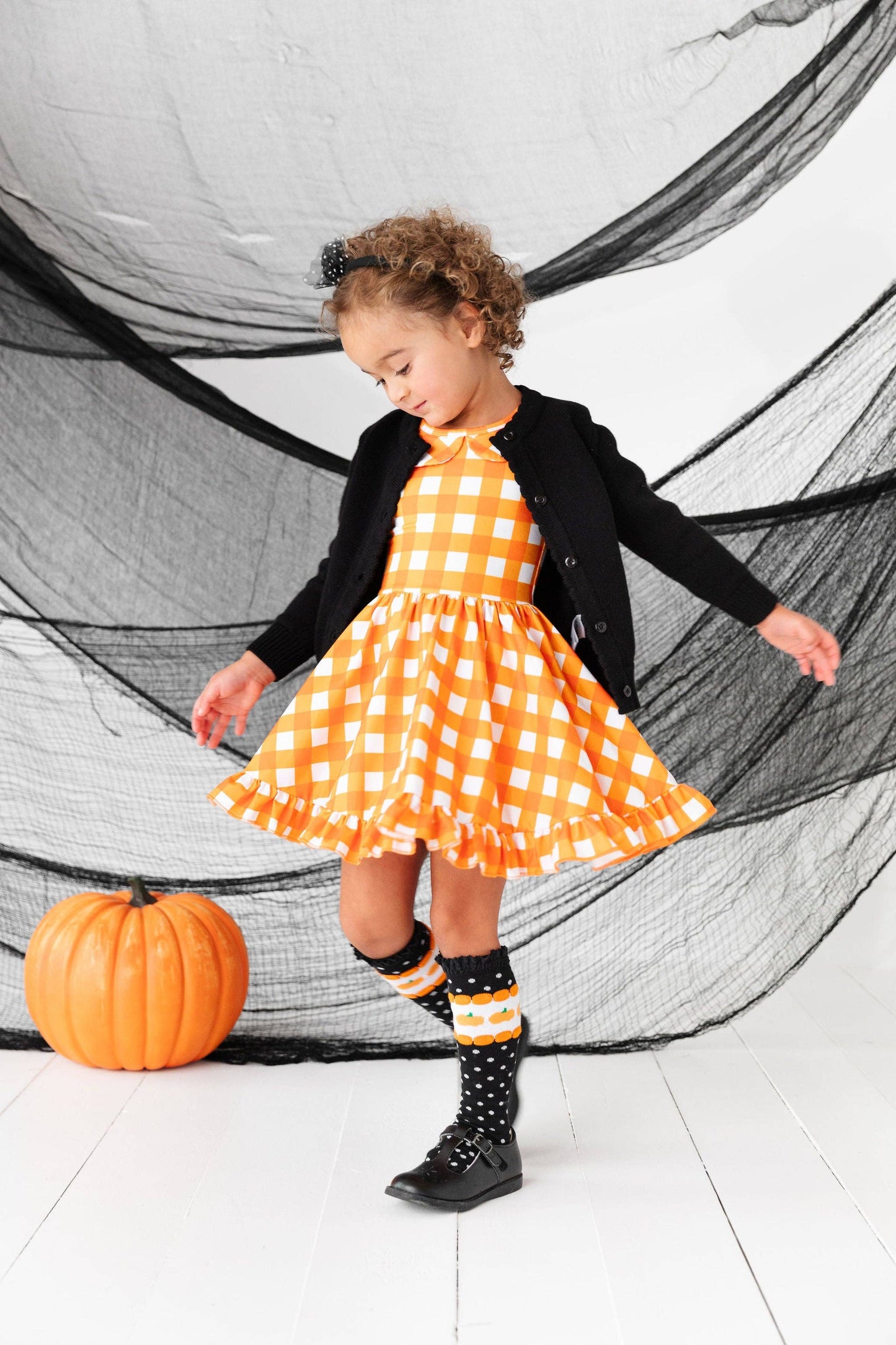 Pumpkin Dot Lace Top Knee High Socks