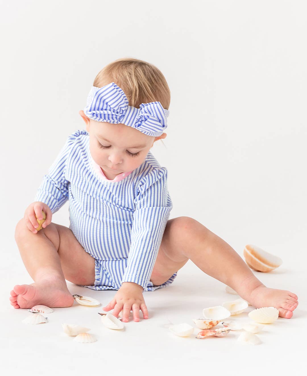 Baby Girls Periwinkle Blue Seersucker One Piece Rash Guard