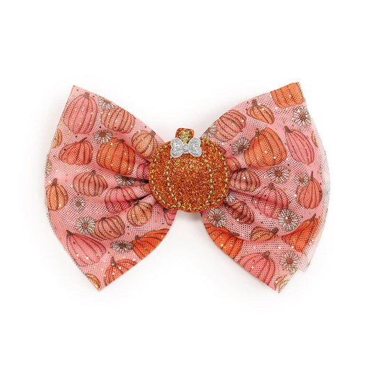 Pumpkin Daisy Blush Tulle Bow Clip