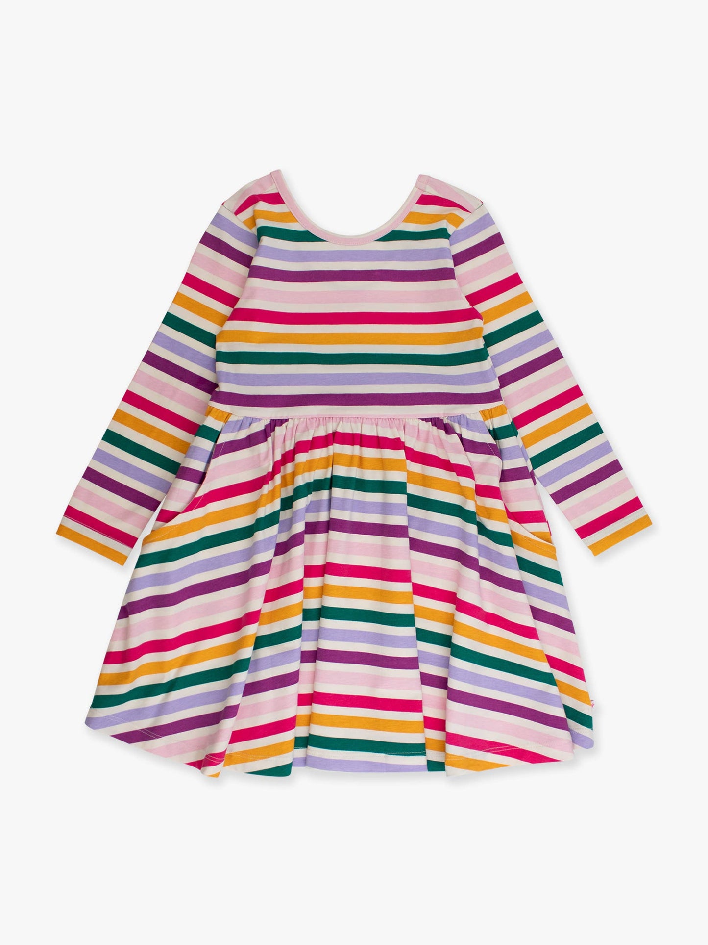 Girls Colorful Rainbow Stripe Knit Long Sleeve Twirl Dress