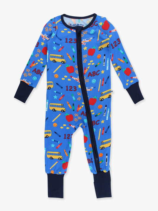 Baby Blue School House Bamboo Viscose Convertible One Piece Footie Pajama