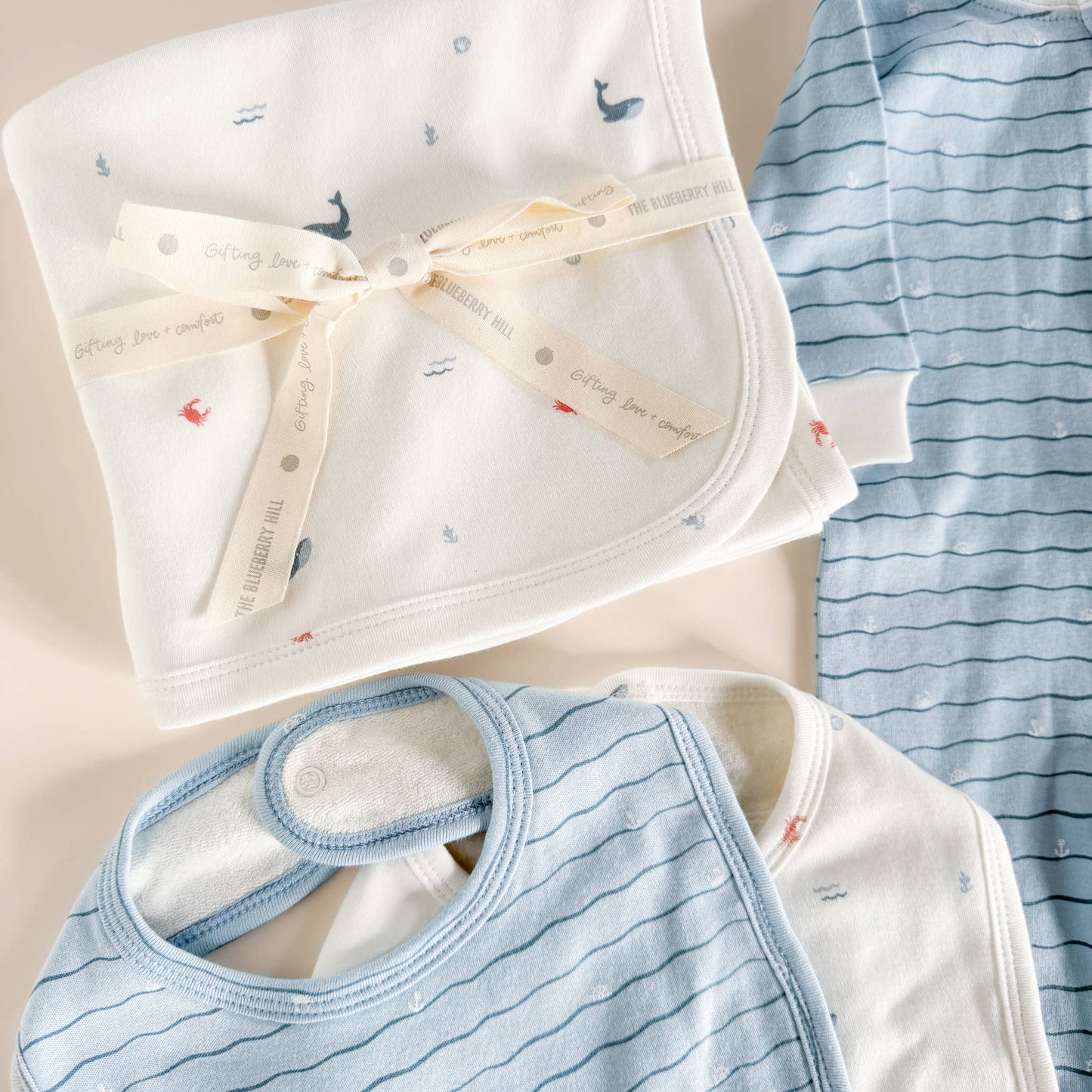 Knit Swaddle Blanket Nautical Ocean Baby Shower Gift Layette