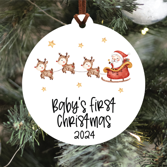 Baby's First Christmas Ornament 2024 | Santa and Reindeer