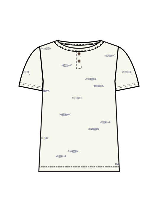 Colored Organics - Organic Reef Short Sleeve Henley - Fish / Marino + Rain