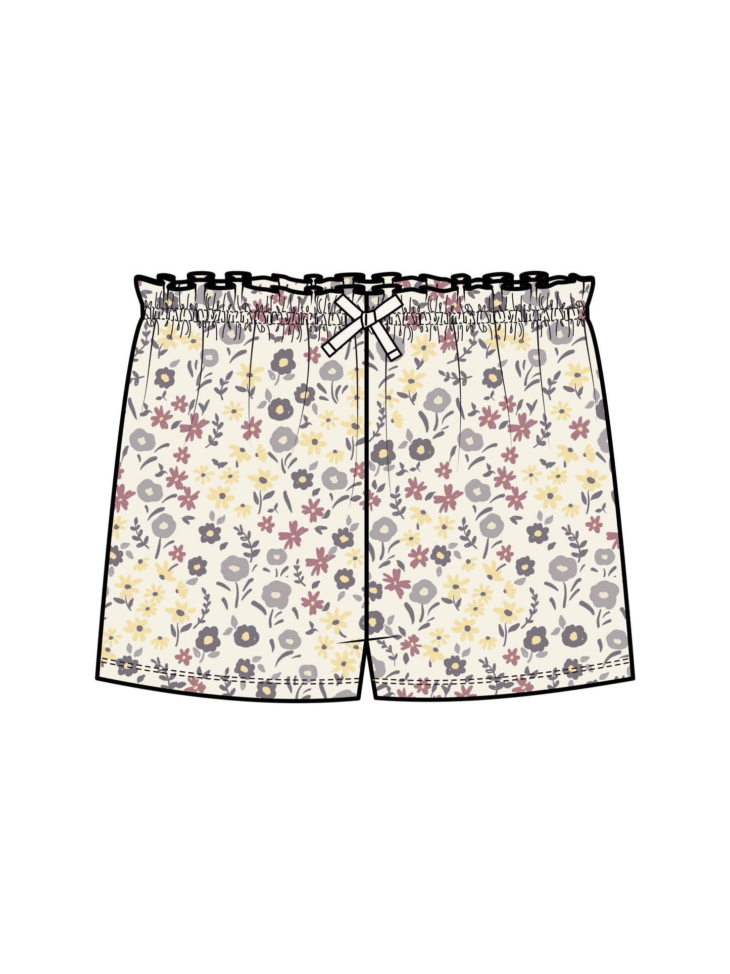 Organic Kids Fay Ruffle Waist Shorts - Giada Floral / Lilla