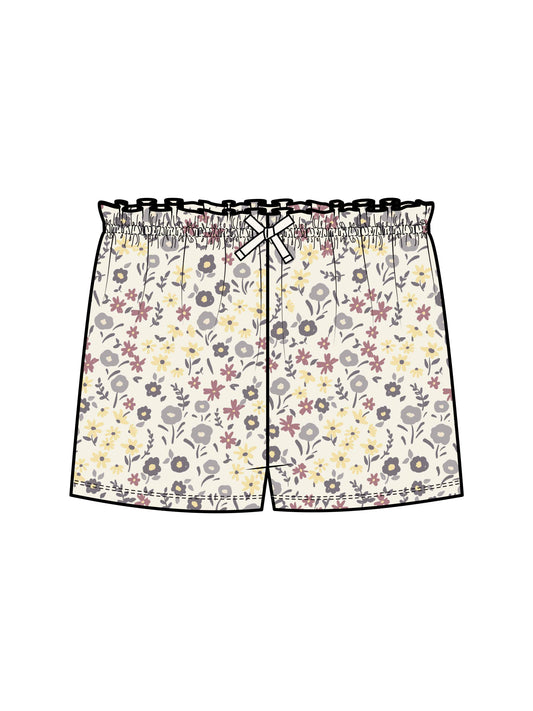 Organic Kids Fay Ruffle Waist Shorts - Giada Floral / Lilla