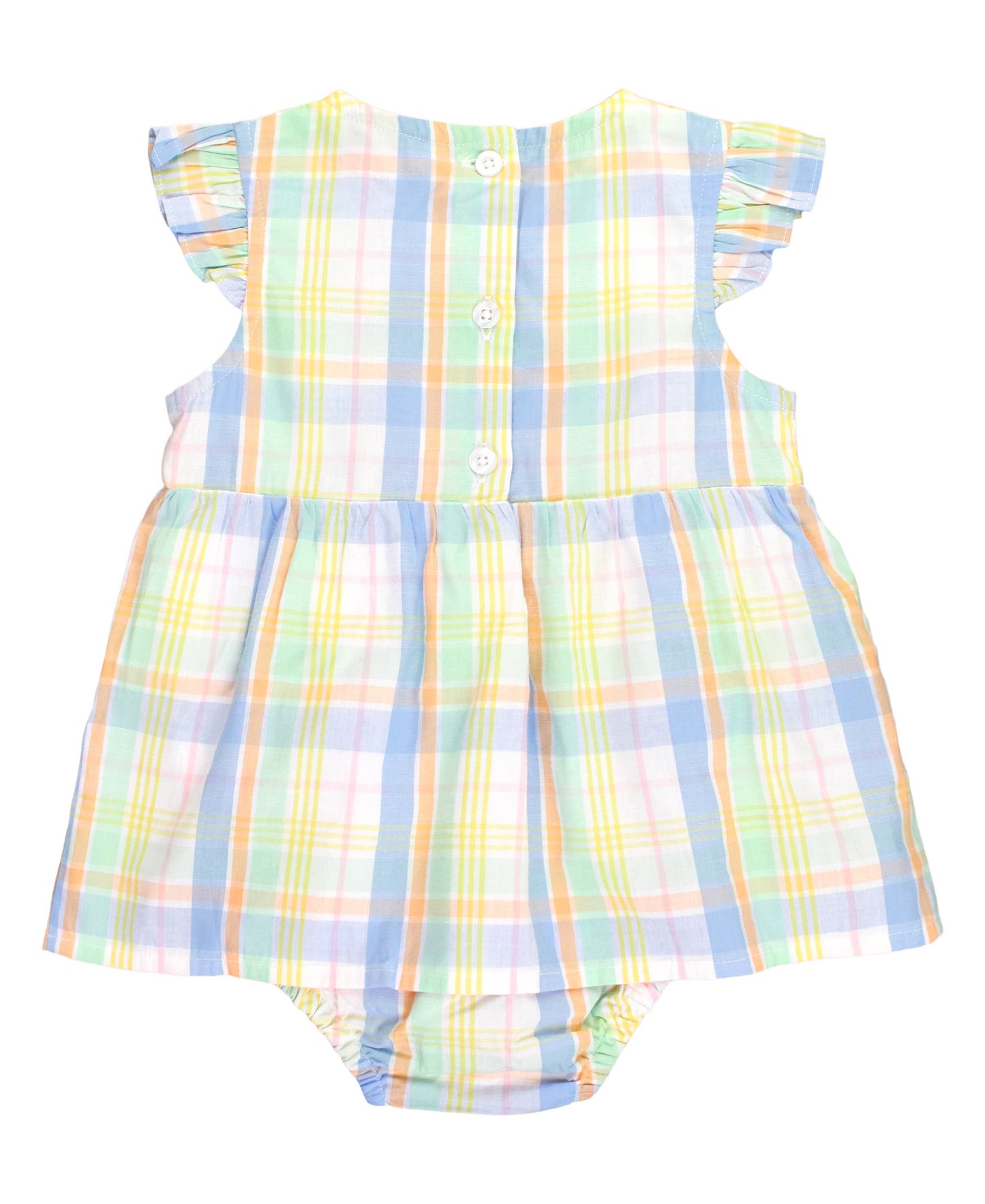 Clubhouse Rainbow Plaid Flutter Sleeve Skirted Romper