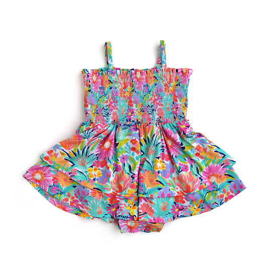 Megan Floral Smocked Tiered Tutu Bamboo