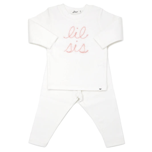 "Lil Sis" Sparkle Pink Embroidered 2PC