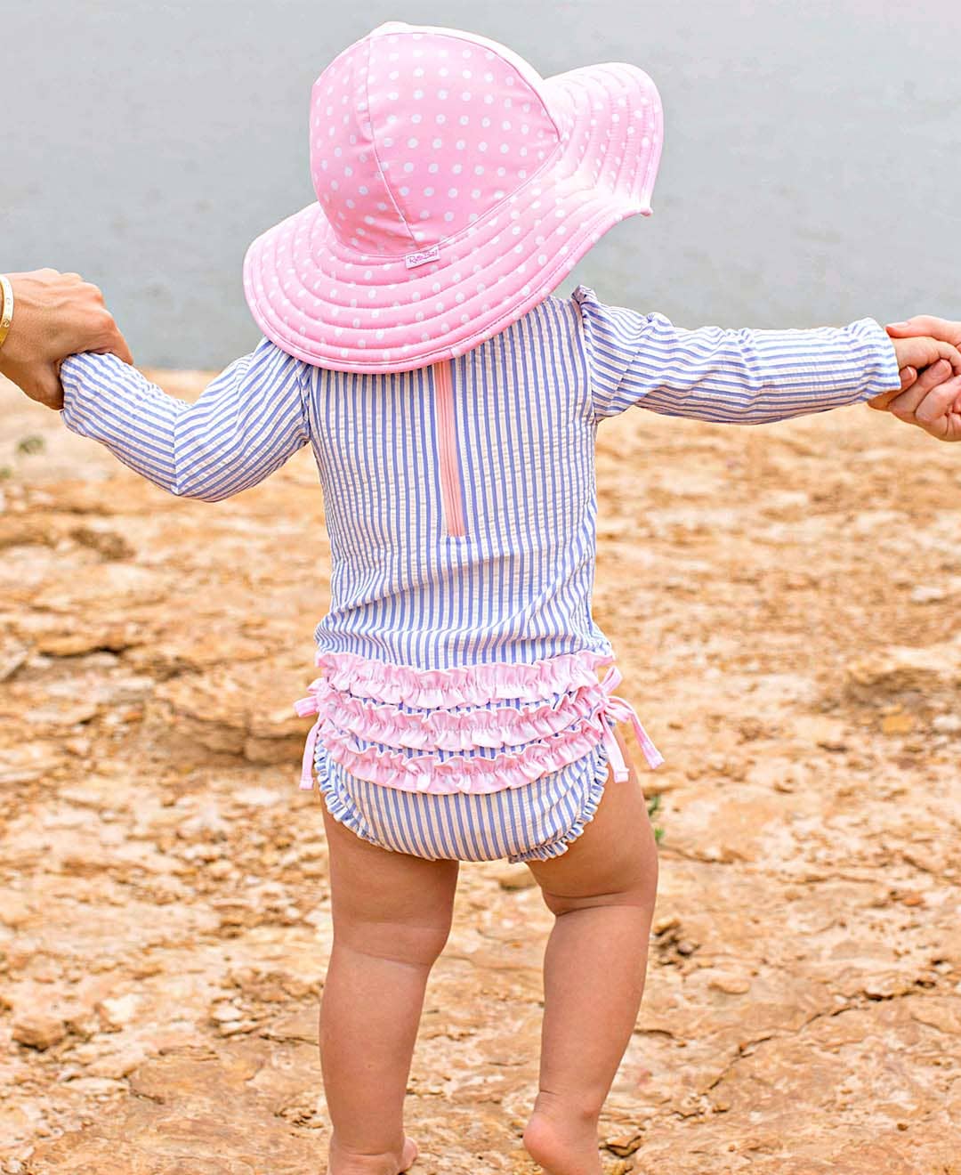 Baby Girls Periwinkle Blue Seersucker One Piece Rash Guard