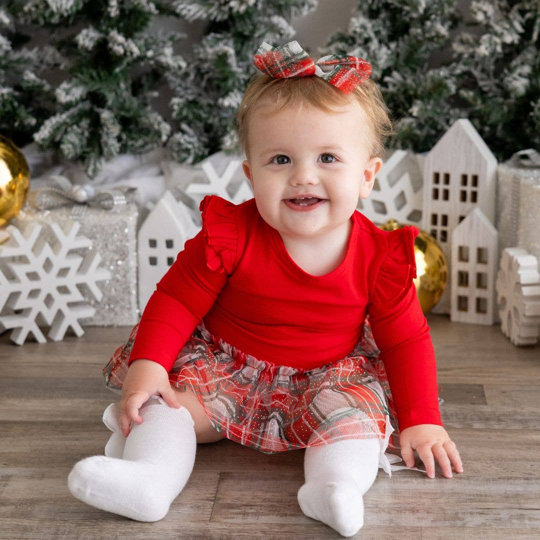 Christmas Plaid Long Sleeve Tutu Bodysuit