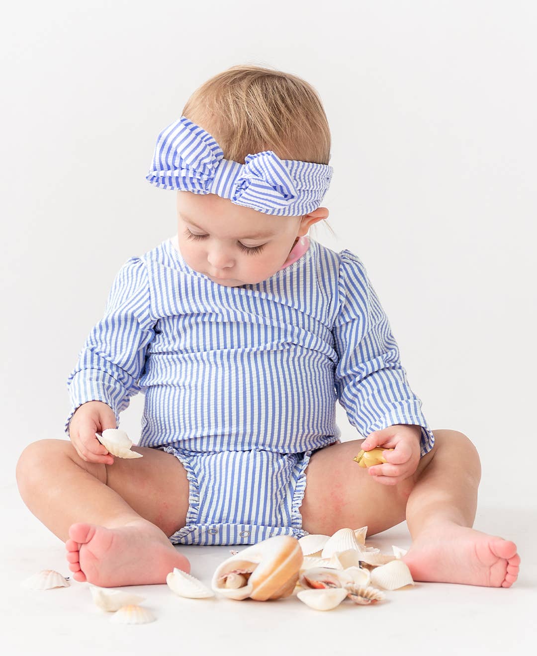 Baby Girls Periwinkle Blue Seersucker One Piece Rash Guard