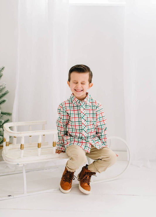 Boys Button Down in Holiday Plaid | Boys Shirt