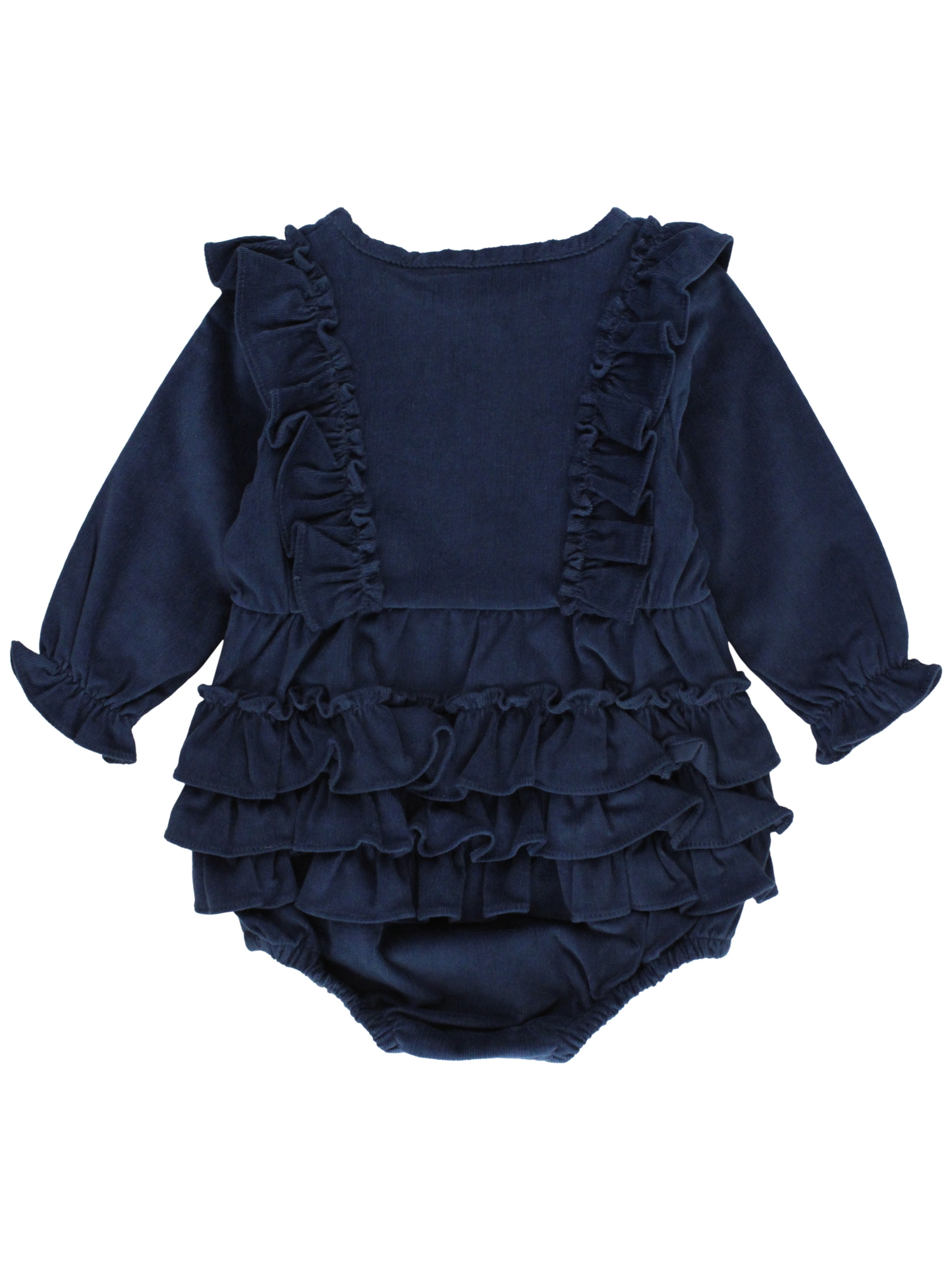 Baby Girls Dark Navy Stretch Corduroy Waterfall Bubble Romper