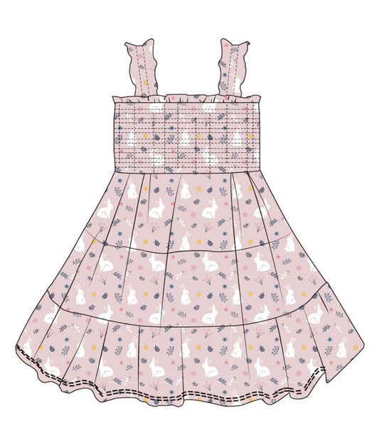 Kids Bamboo Smocked Tank Dress- Belle Bunny